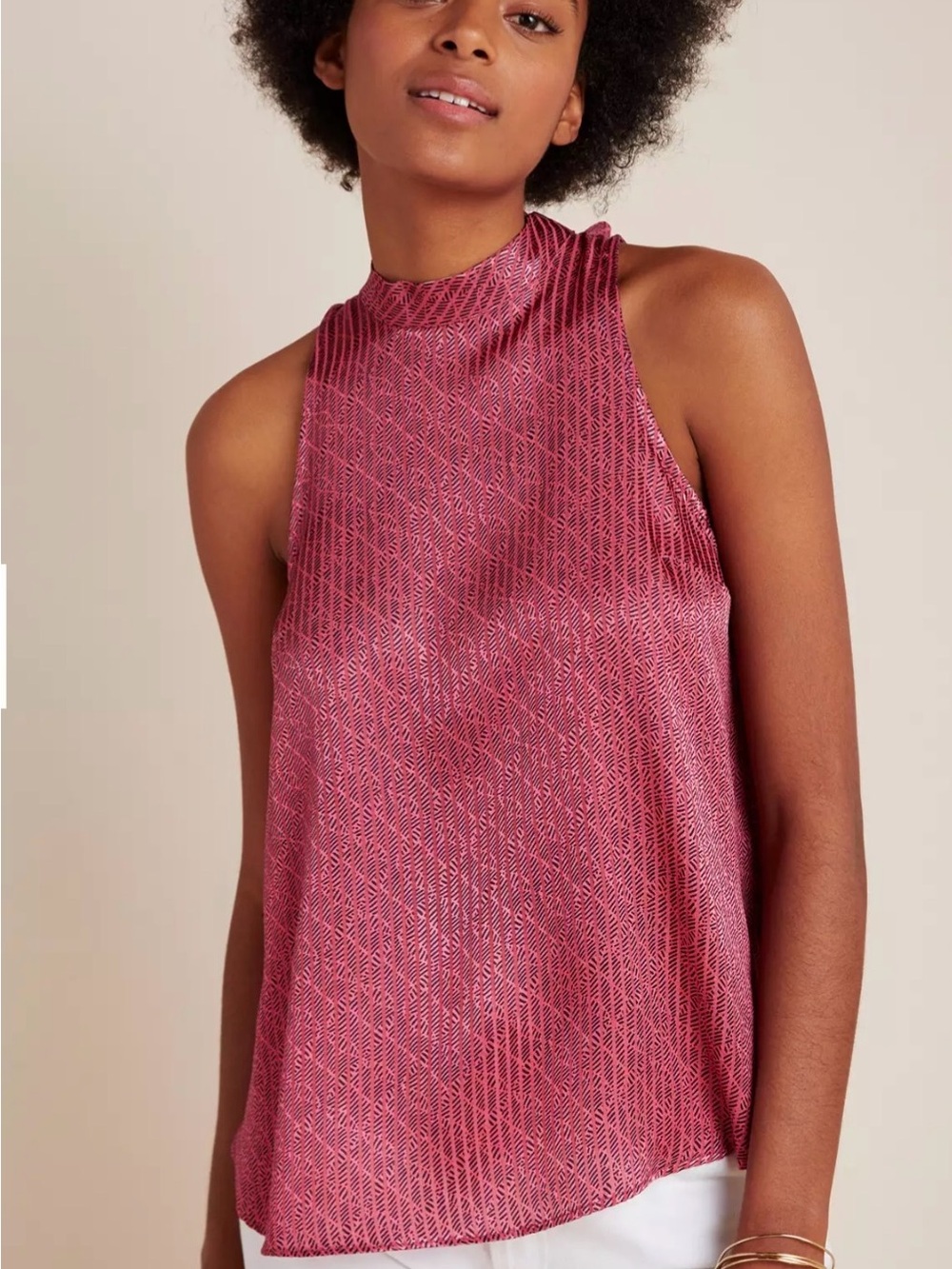 Maeve Anthropologie XS Pink Geometric Tie Neck Halter Swing Tank Top